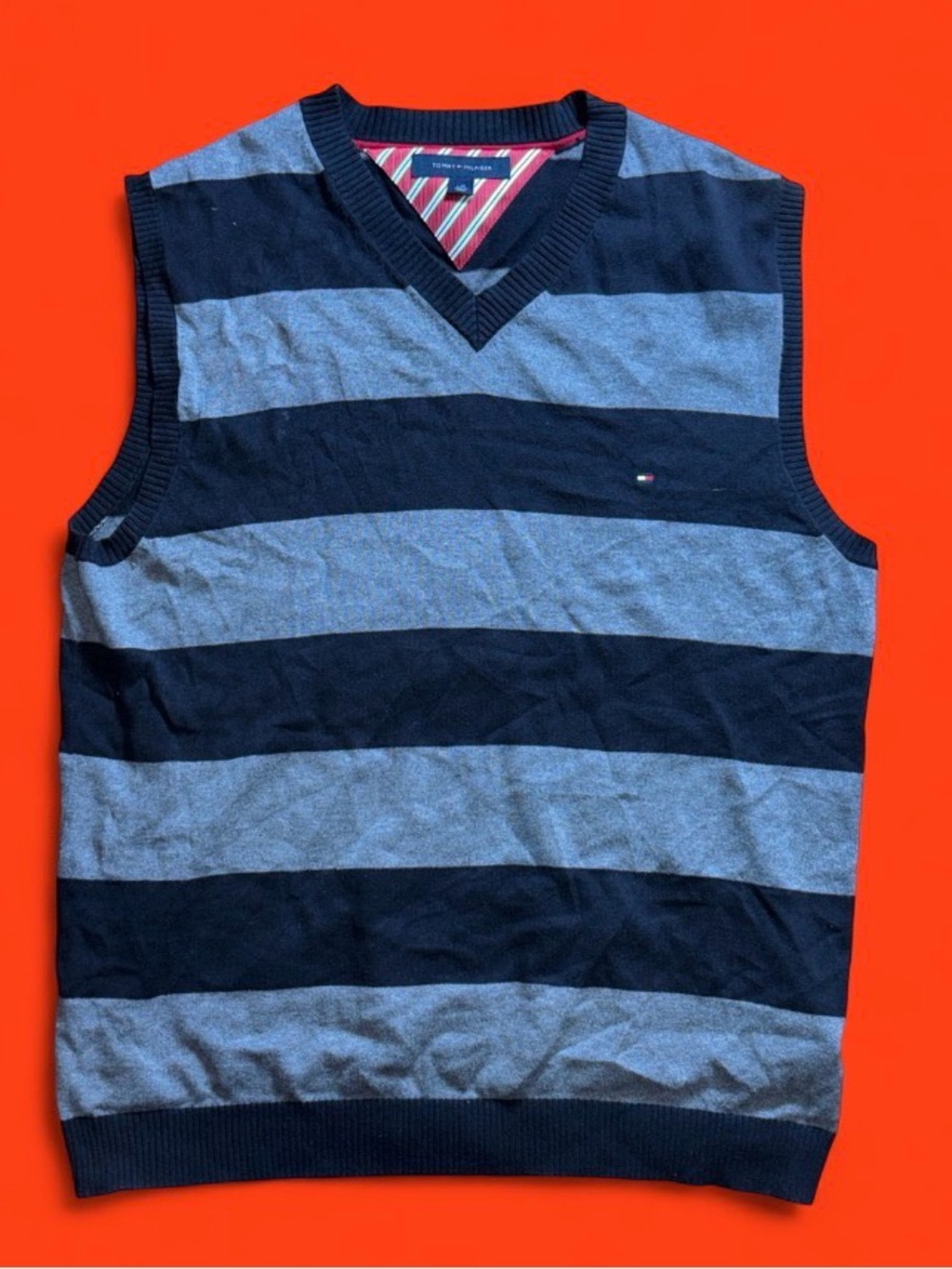 Tommy Hilfiger Blue Striped V-Neck Sweater Vest